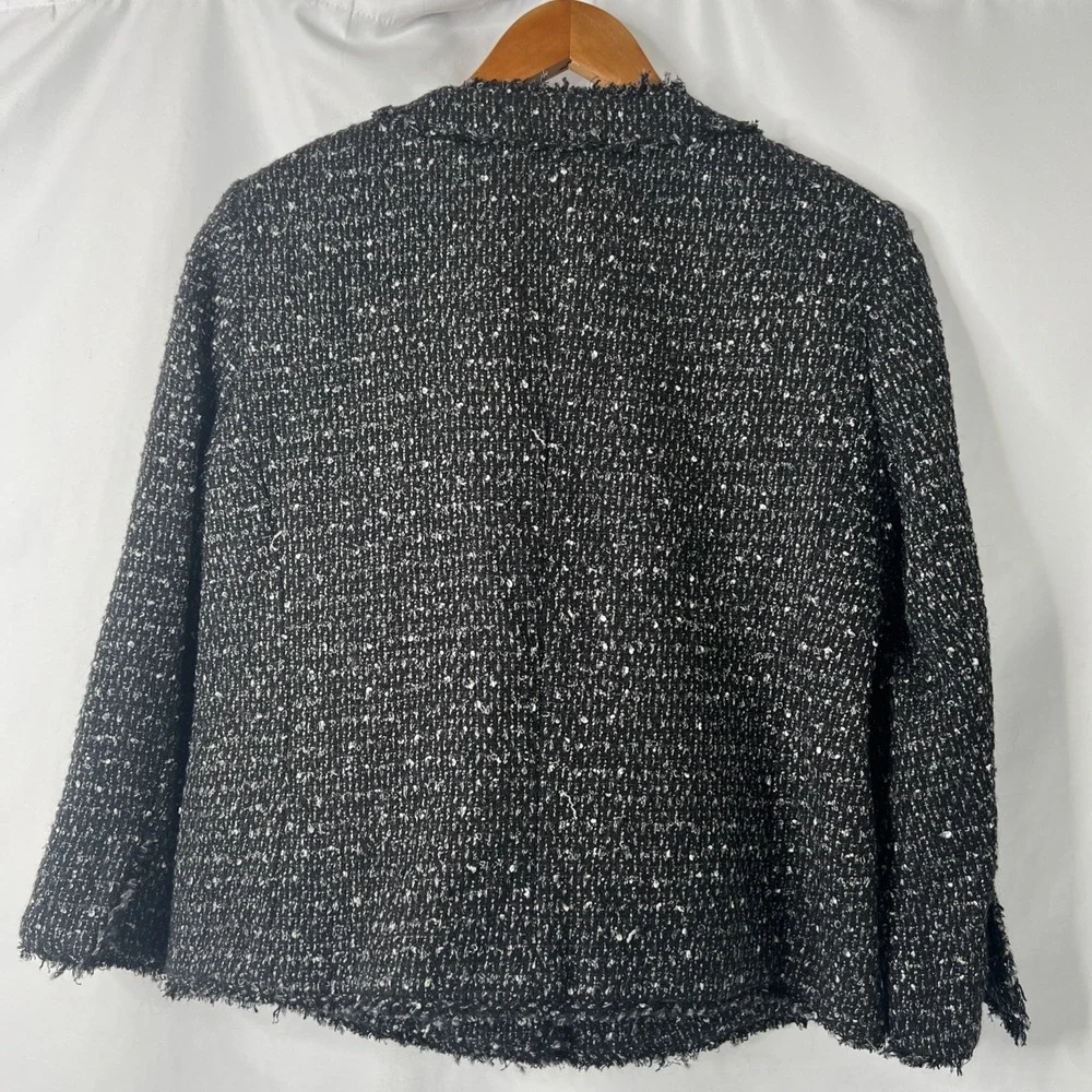 Michael Kors Women's 12 Tweed Cropped‎ Blazer Jacket Black White Snap